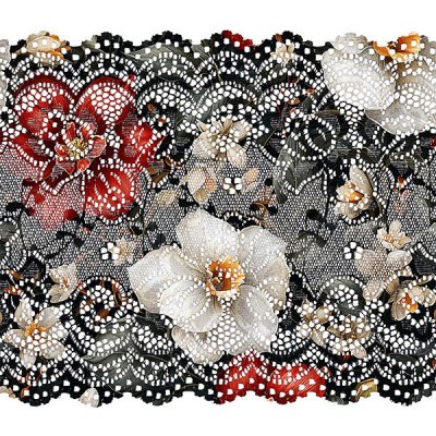 Takoy Elastická krajka 15 cm s potiskem narcis na černé – Zboží Mobilmania