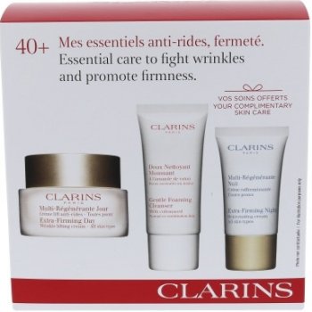 Clarins 40 + Essential Care denní krém Extra-Firming 50 ml + noční krém Extra-Firming 15 ml + čisticí pěna Gentle Foaming Cleanser 30 ml dárková sada