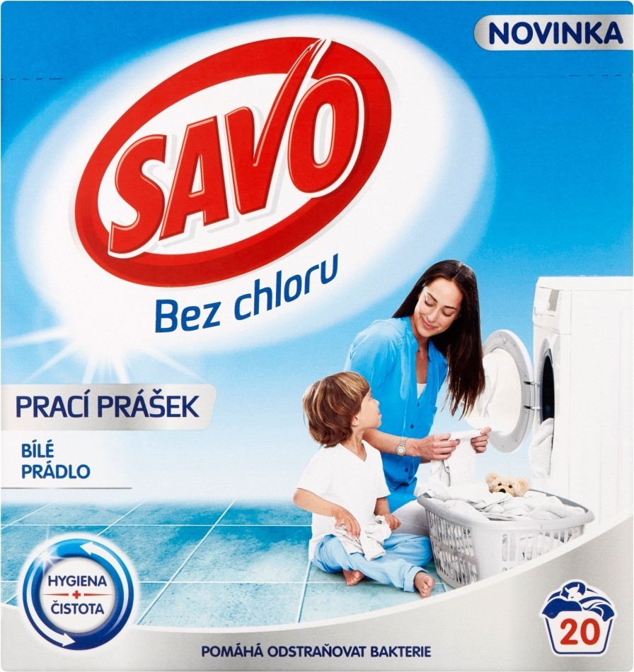 Savo White bez chloru prací prášek na bílé prádlo 20 PD 1,4 kg od 100 Kč -  Heureka.cz