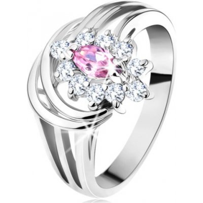 Šperky eshop Blýskavý prsten rozvětvená ramena růžovo čirý zirkonový kvítek obloučky G11.25 – Zboží Mobilmania