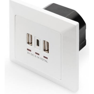 DIGITUS Nabíjecí zásuvka na zeď pro smartphony/tablety s 2 x USB A, 1 x USB Type-C ™, 3100 mA, UP - VÝPRODEJ