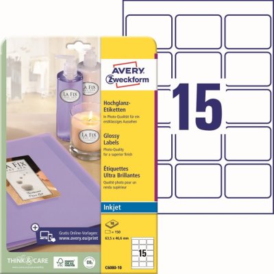 Avery Zweckform C6080-10 Lesklé etikety pro Inkjet 63,5x46,6 mm 150 ks bílé – Zboží Dáma