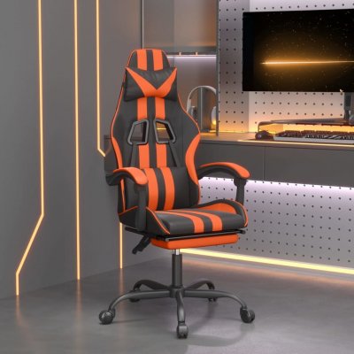 vidaXL Herní židle s podnožkou otočná černá a oranžová umělá kůže – Zboží Mobilmania