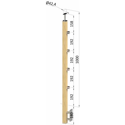 Dřevěný sloup, boční kotvení, 4 řadový, průchozí, vnitřní, vrch pevný (40x40 mm), materiál: buk, broušený povrch s nátěrem BORI (bezbarvý) – Zbozi.Blesk.cz