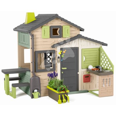 Smoby Domeček Přátel ekologický s květináčem u kuchyňky v natur hnědých barvách Friends House Evo Playhouse Green – Zboží Dáma