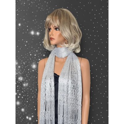 Dámská slavnostní bílá šála se stříbrnou – Sleviste.cz