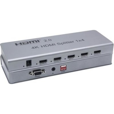 PremiumCord HDMI 2.0 splitter 1-4 porty, 4K x 2K,60Hz, FULL HD, 3D, repeater v setu (KHSPLIT4E)