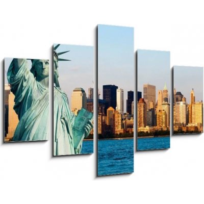 Obraz 5D pětidílný - 150 x 100 cm - New York Manhattan statue de la Liberté New York Manhattan socha de Liberté – Zboží Mobilmania