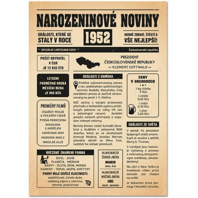 Narozeninové noviny 1952 - jednostranné – Zboží Mobilmania