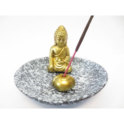 Mani Bhadra Stojánek na vonné tyčinky Zlatý thajský Buddha šedá kulatý – Zboží Dáma