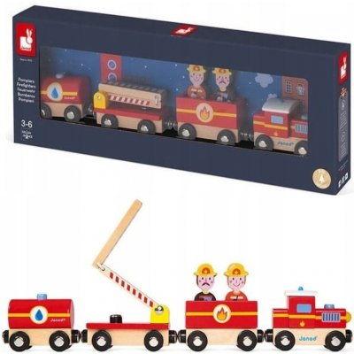 Janod Dřevěný vláček Požárníci – Zboží Dáma