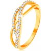 Prsteny Šperky Eshop Zlatý prsten propletené vlnky jedna hladká a dvě zirkonové S3GG130.62