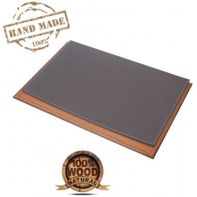 podložka na pracovní stůl luxusní design dřevo + šedá kůže + ruční výroba – Zboží Mobilmania