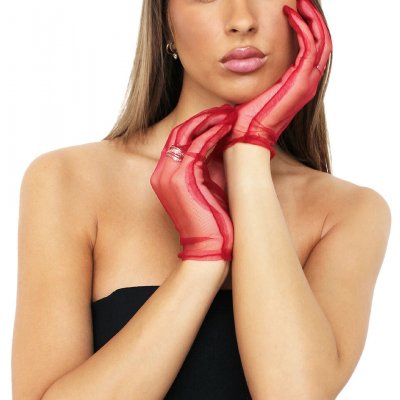 Prima obchod Společenské rukavice tylové barva červená tmavá – Zboží Dáma