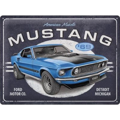 Postershop Plechová cedule: Ford Mustang 1969 Mach 1 Blue - 40x30 cm