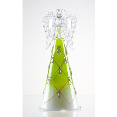 DT GLASS Anděl malovaný s miskou pro čajovou svíčku zelená