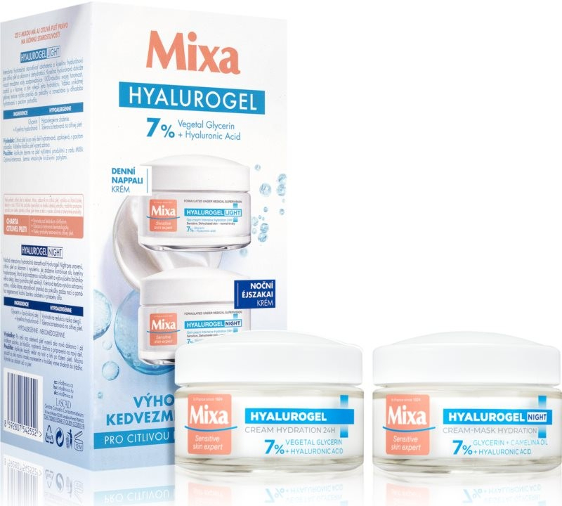 Mixa Hyalurogel Light hydratační krém na obličej 50 ml + Mixa Hyalurogel Night noční krém 50 ml dárková sada