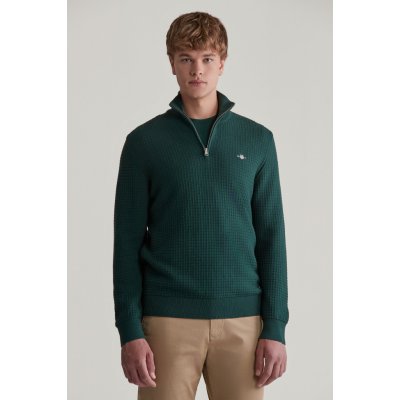 Gant Cotton Textured Half Zip Tartan Green – Zboží Mobilmania