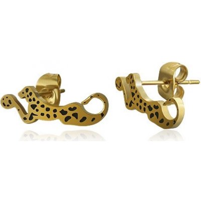 Šperky eshop ocelové náušnice zlaté barvy ležící leopard s černými skvrnami AA04.23 – Hledejceny.cz