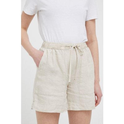 Tommy Hilfiger Plátěné kraťasy hladké high waist béžová – Zboží Mobilmania