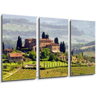 Obraz 3D třídílný - 90 x 50 cm - Toskana Weingut - Tuscany vineyard 03 Toskánské vinařství – Zboží Mobilmania