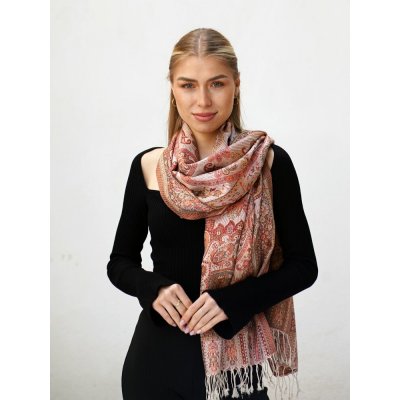 Hedvábná šála smetanová s červenou – Sleviste.cz