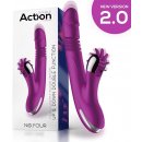 Action Silikonový vibrátor s klitorálním lízacím kolečkem a pohybem simulujícím prst 24 x 3,5 cm