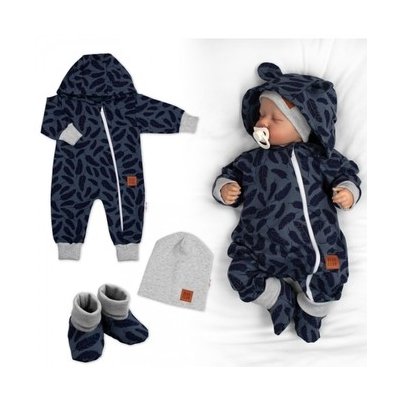 Rostoucí teplákový overal pro miminko čepice botky D Nature jeans pírka – Zboží Dáma