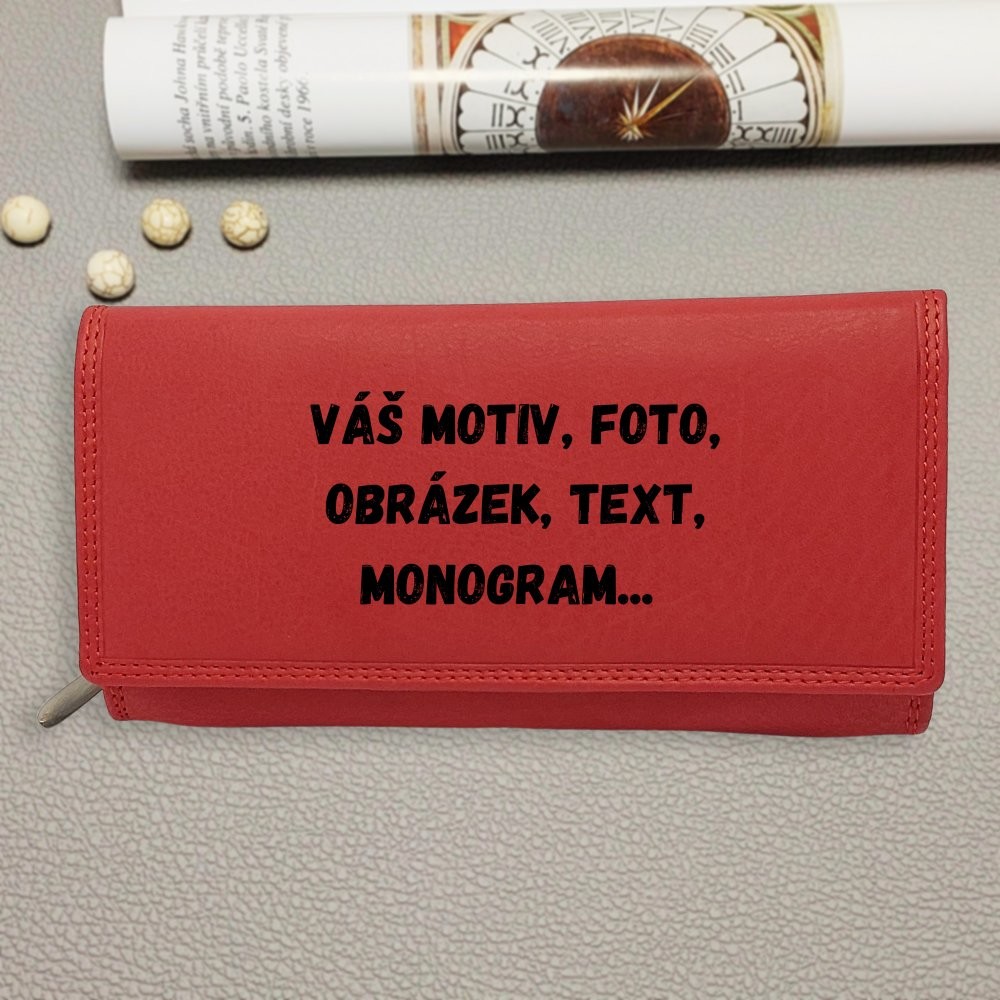Dámská červená peněženka s vlastním foto, monogramem nebo text 2