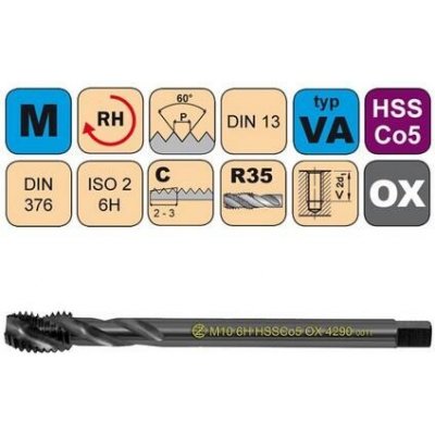 NÁSTROJE CZ Závitník strojní M10 ISO2 HSSCo5 OX DIN 376 RSP35 - 4290 - CZZ4290-M10-ISO2 – Hledejceny.cz