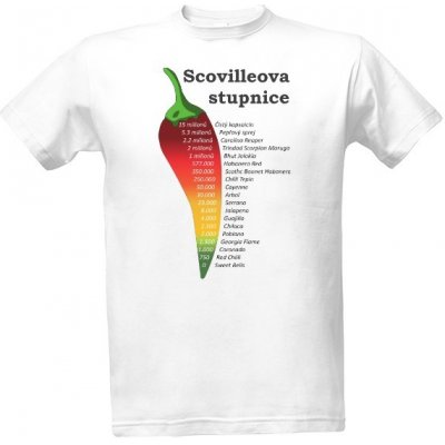 Tričko s potiskem Scovilleova stupnicepálivost paprik pánské Bílá – Zboží Mobilmania