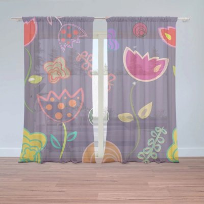 Záclony Nakreslené květiny: 2 ks - 150x250 cm - Sablio – Hledejceny.cz