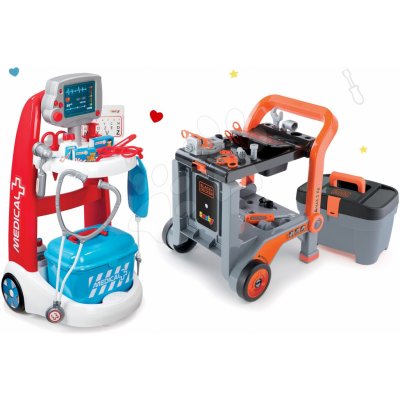 Smoby set lékařský vozík elektronický a pracovní dílna Black&Decker skladací 340202-6 – Zboží Mobilmania