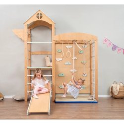 Montessori Furniture dětské hřiště Tower Climbing s rampou a skluzavkou wood/pastel