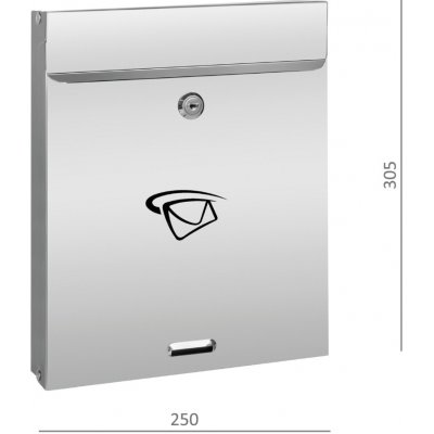 Poštovní schránka (305x250x60 mm), vhoz (20x240 mm) max. formát listu: A4, leštěná nerez /AISI304 – Hledejceny.cz