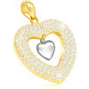 Přívěsky Šperky Eshop Přívěsek v kombinovaném zlatě 585 lesklé srdíčko a kontura srdce s čirými zirkony S2GG225.14