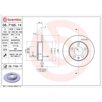 Brzdový kotouč BREMBO 08.7165.11 | Zboží Auto