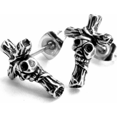 Steel Jewelry náušnice křížek s lebkou z chirurgické oceli NS090445