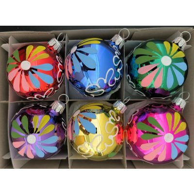 Skleněné vánoční ozdoby barevné retro dekor Slezská tvorba – Zboží Dáma