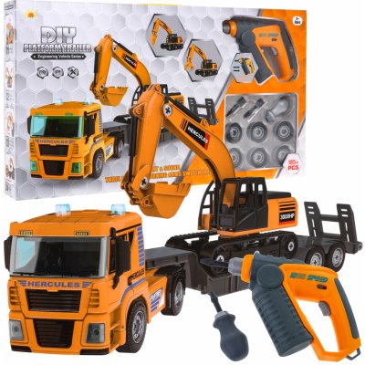 Majlo Toys Šroubovací nákladní auto s bagrem a vrtačkou na baterie DIY Trailer – Hledejceny.cz