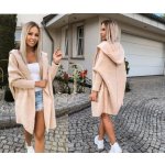 Fashionweek Dámský luxusní pletený kabát cardigan s kapucí BETI Smetanový – Sleviste.cz