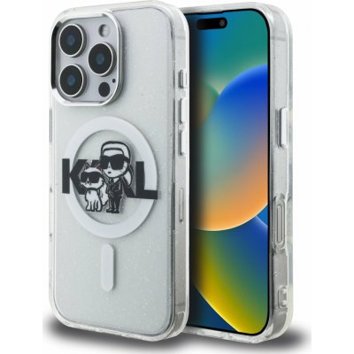 Karl Lagerfeld IML Glitter Karl and Choupette Sketch MagSafe Zadní Kryt pro iPhone 16 Pro Max Transparent – Zboží Živě