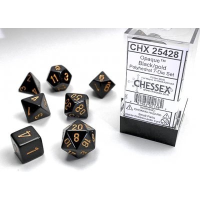 Set 7 RPG kostek černé se zlatými čísly – Sleviste.cz