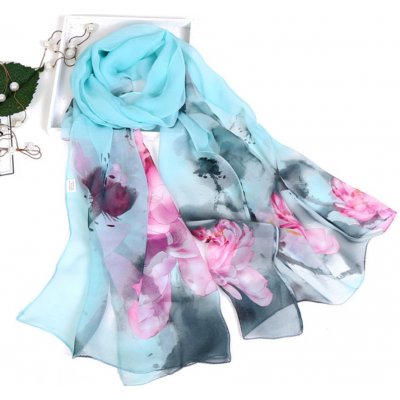 B-Top dámský elegantní šátek světle modrý s květy – Zboží Mobilmania