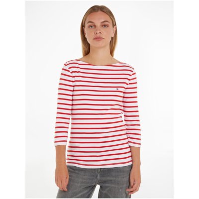 Tommy Hilfiger dámské pruhované tričko s dlouhým rukávem Bílo-červené