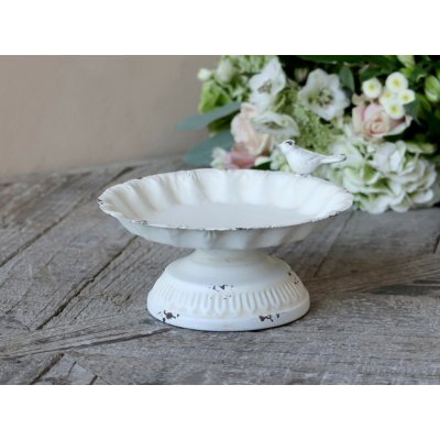Chic Antique Krémové antik dekorační krmíko pro ptáčky se zdobným ptáčkem - 17*8cm - Chic Antique – Hledejceny.cz
