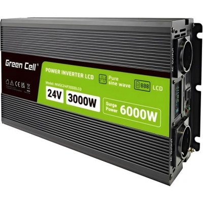 Green Cell Power Inverter LCD s displejem 24V/230V, 3000W/6000W, čistá sinusoida INVGC24P3000LCD