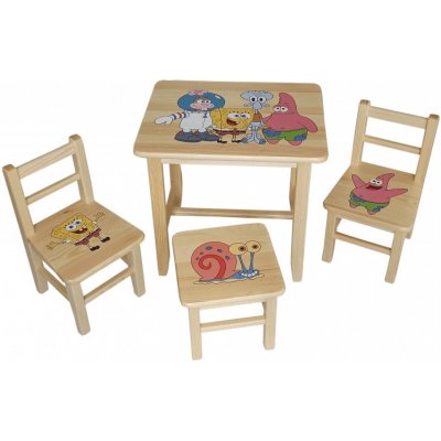 Drew-mix Dětský stůl ze dřeva se židličkami SpongeBob Vzor 26 – Zboží Mobilmania