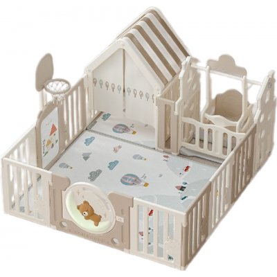 EMP Dětská ohrádka plastová s houpačkou s basketbalovým košem a domečkem 150 x 180 cm béžová – Zboží Mobilmania