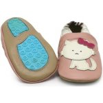 Carozoo Kožené capáčky s gumovou podrážkou růžové s kočičkou Růžová – Zboží Dáma